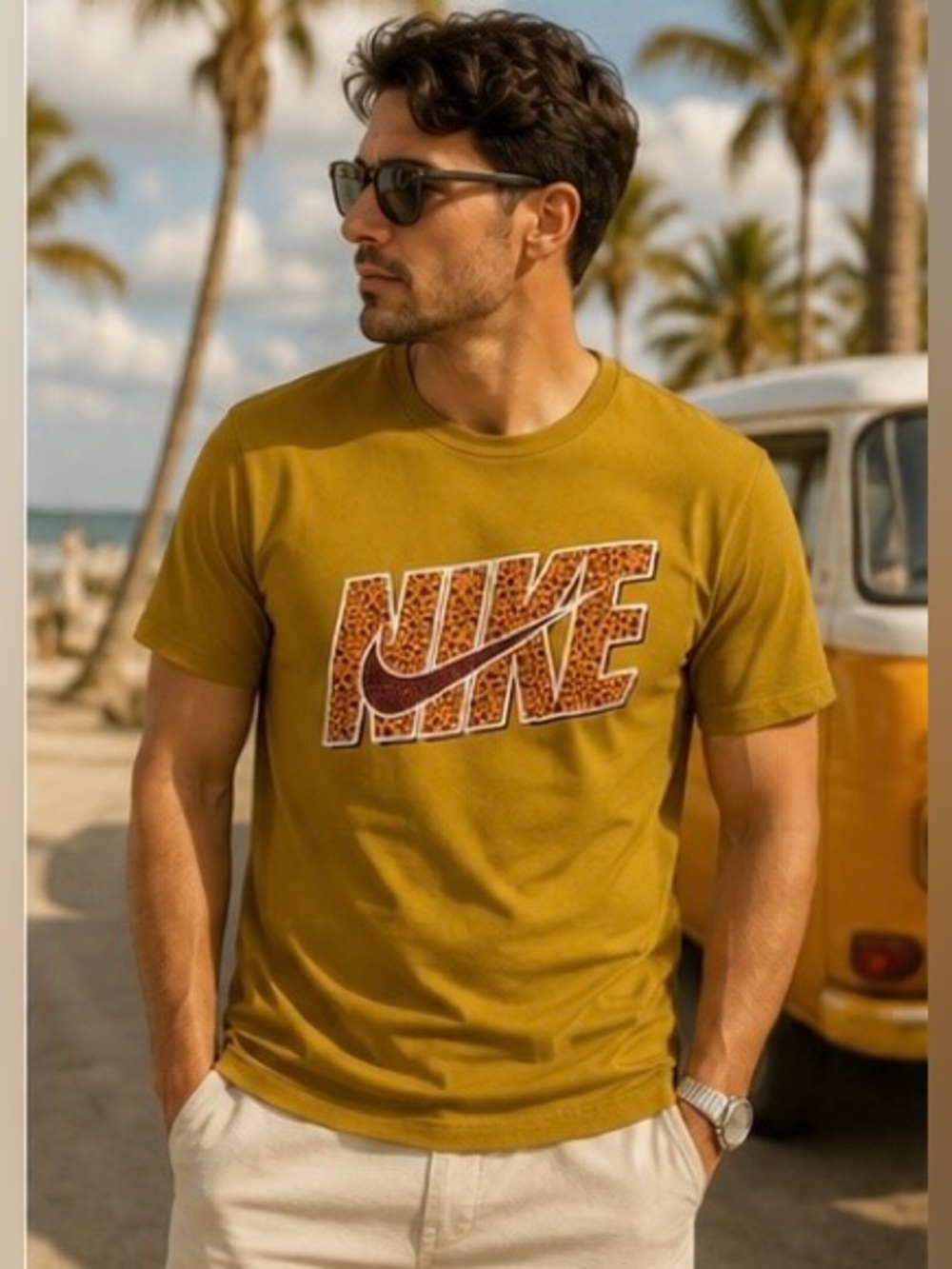 Nike Sportswear GFX Pebble Logo Graphic Tee Men's Medium
Mustard Gold NWT